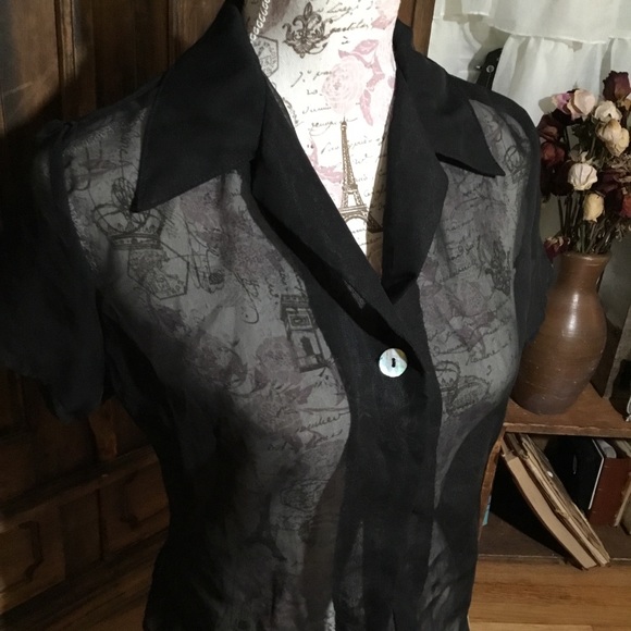 Simple one button cover sheer Blouse - Picture 3 of 3